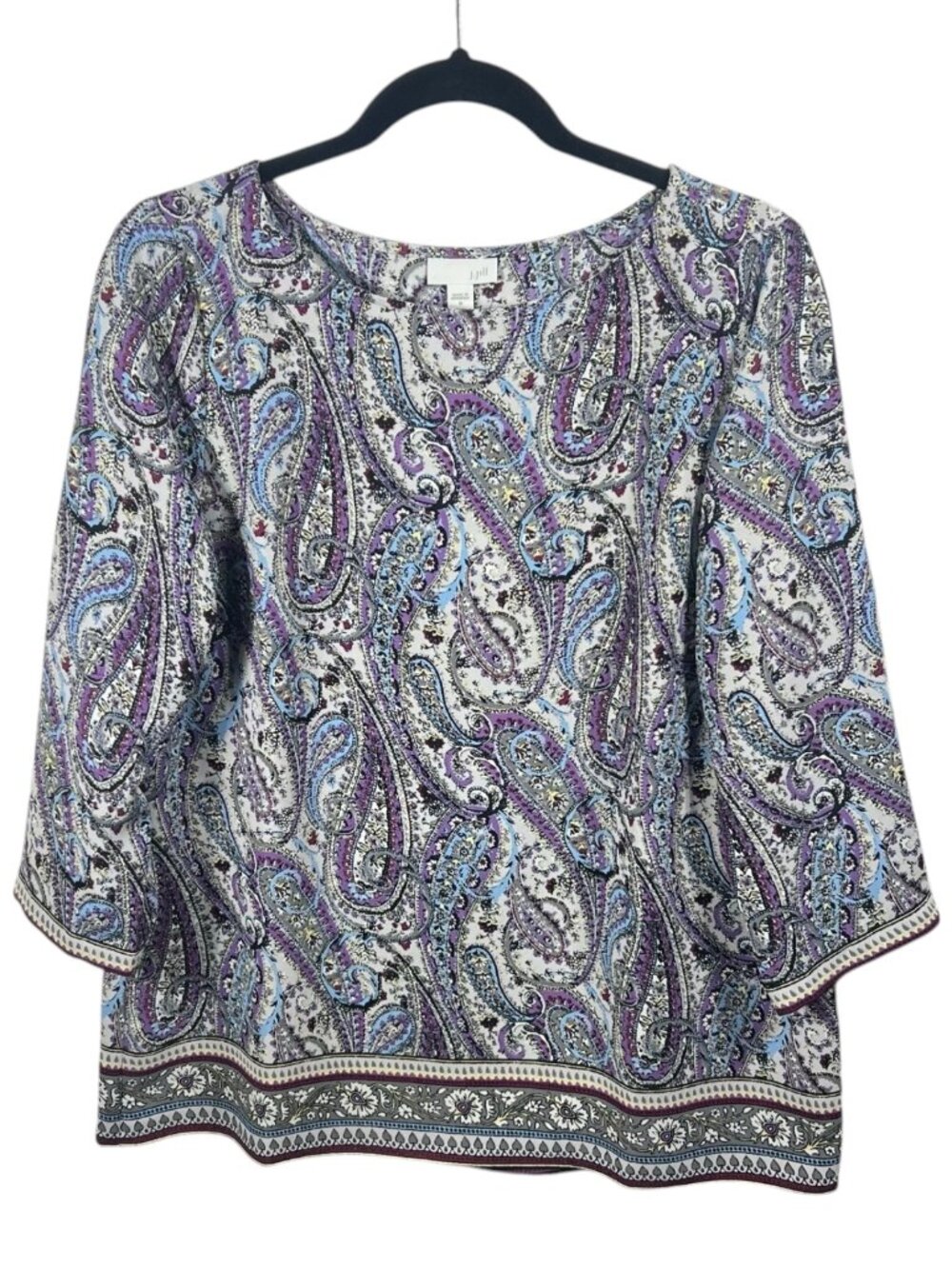 J Jill Top Womens Blouse Relaxed Faux Back Wrap Medium Paisley Boho Lagenlook